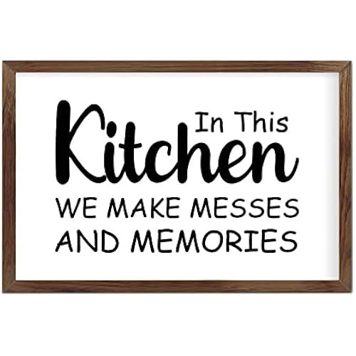 Funny Vintage Wooden Frame Sign 8x12 Inch,in This Kitchen We Make Messes and Memories Farmhouse Wooded Sign for Home Entrance Decor Ready to Hang Wall Art Holiday Sign Gifts