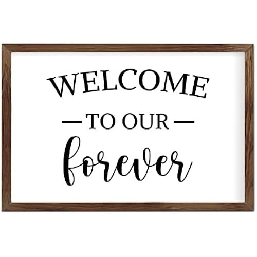 Funny Vintage Wooden Frame Sign 8x12 Inch,Welcome to Our Forever Farmhouse Wooded Sign for Home Entrance Decor Ready to Hang Wall Art Holiday Sign Gifts