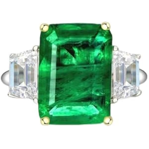 Rectangular Lab Emerald Gemstone Ring Colored Gemstone Men‘s Women’s Gifts Family; Friends Jewelry Birthday Gifts Anniversary Wedding Festival Activities Daily, Size US 5