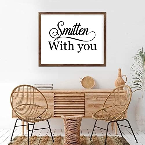 Funny Vintage Wooden Frame Sign 16x20 Inch,Smitten with You Farmhouse Wooded Sign for Home Entrance Decor Ready to Hang Wall Art Holiday Sign Gifts
