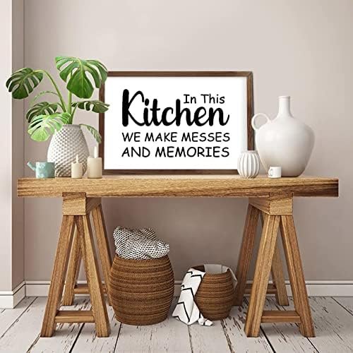 Funny Vintage Wooden Frame Sign 8x12 Inch,in This Kitchen We Make Messes and Memories Farmhouse Wooded Sign for Home Entrance Decor Ready to Hang Wall Art Holiday Sign Gifts