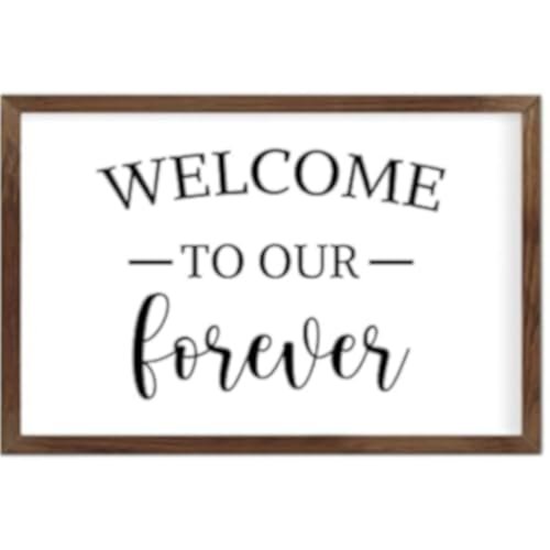 Funny Vintage Wooden Frame Sign 8x12 Inch,Welcome to Our Forever Farmhouse Wooded Sign for Home Entrance Decor Ready to Hang Wall Art Holiday Sign Gifts