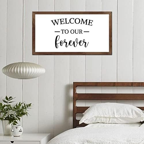 Funny Vintage Wooden Frame Sign 12x22 Inch,Welcome to Our Forever Farmhouse Wooded Sign for Home Entrance Decor Ready to Hang Wall Art Holiday Sign Gifts