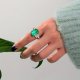 Rectangular Lab Emerald Gemstone Ring Colored Gemstone Men‘s Women’s Gifts Family; Friends Jewelry Birthday Gifts Anniversary Wedding Festival Activities Daily, Size US 5