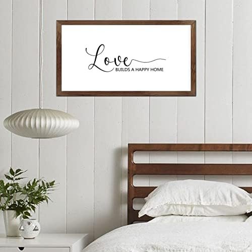 Funny Vintage Wooden Frame Sign 12x22 Inch,Love Builds A Happy Home Farmhouse Wooded Sign for Home Entrance Decor Ready to Hang Wall Art Holiday Sign Gifts