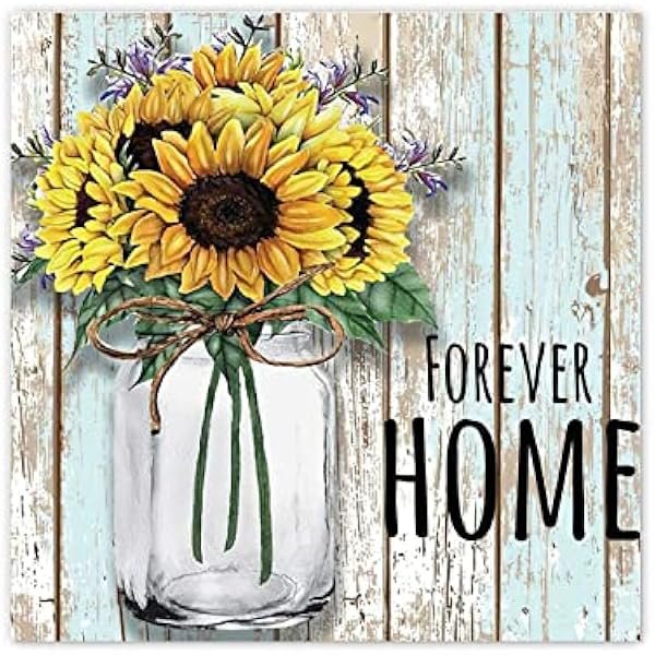 by Unbranded Forever Home Positive Canvas Posters Wall Art Sunflower Room Decorations Art Work Housewarming Gift for Cottage Room 12x12 Inch
