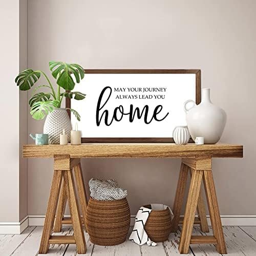 Funny Vintage Wooden Frame Sign 12x22 Inch,May Your Journey Always Lead You Home Farmhouse Wooded Sign for Home Entrance Decor Ready to Hang Wall Art Holiday Sign Gifts