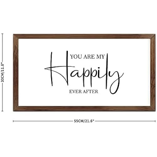 Funny Vintage Wooden Frame Sign 12x22 Inch,You are My Happily Ever After Farmhouse Wooded Sign for Home Entrance Decor Ready to Hang Wall Art Holiday Sign Gifts