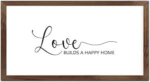 Funny Vintage Wooden Frame Sign 12x22 Inch,Love Builds A Happy Home Farmhouse Wooded Sign for Home Entrance Decor Ready to Hang Wall Art Holiday Sign Gifts