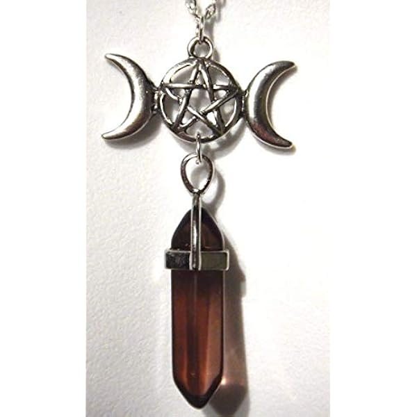 Pentagram & Moon Phases & Hex-Point Purple Glass Crystal Pendant on Chain Necklace Wiccan Pagan