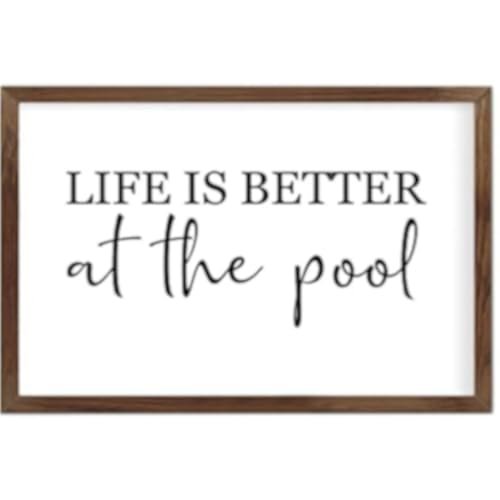 Funny Vintage Wooden Frame Sign 8x12 Inch,Life is Better at The Pool Farmhouse Wooded Sign for Home Entrance Decor Ready to Hang Wall Art Holiday Sign Gifts