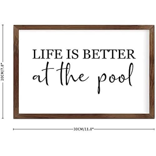 Funny Vintage Wooden Frame Sign 8x12 Inch,Life is Better at The Pool Farmhouse Wooded Sign for Home Entrance Decor Ready to Hang Wall Art Holiday Sign Gifts