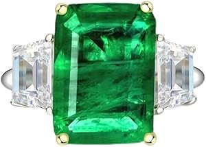 Rectangular Lab Emerald Gemstone Ring Colored Gemstone Men‘s Women’s Gifts Family; Friends Jewelry Birthday Gifts Anniversary Wedding Festival Activities Daily, Size US 5
