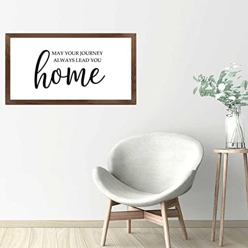 Funny Vintage Wooden Frame Sign 12x22 Inch,May Your Journey Always Lead You Home Farmhouse Wooded Sign for Home Entrance Decor Ready to Hang Wall Art Holiday Sign Gifts
