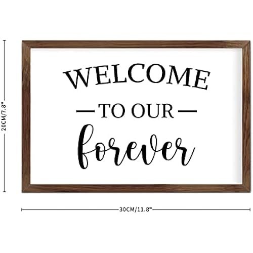 Funny Vintage Wooden Frame Sign 8x12 Inch,Welcome to Our Forever Farmhouse Wooded Sign for Home Entrance Decor Ready to Hang Wall Art Holiday Sign Gifts