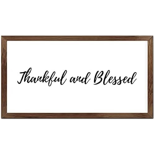 Funny Vintage Wooden Frame Sign 12x22 Inch,Thankful and Blessed Farmhouse Wooded Sign for Home Entrance Decor Ready to Hang Wall Art Holiday Sign Gifts