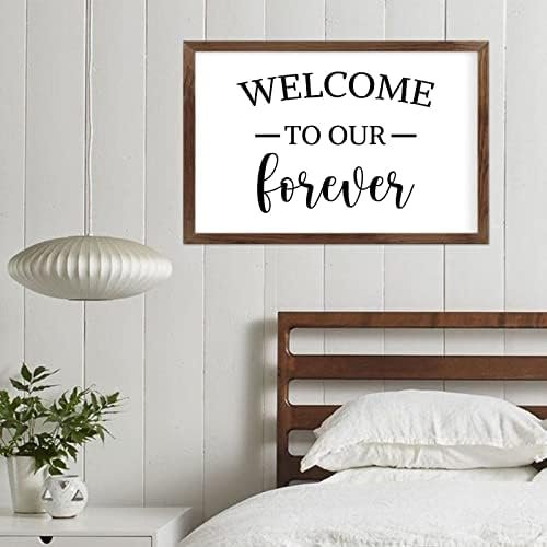 Funny Vintage Wooden Frame Sign 8x12 Inch,Welcome to Our Forever Farmhouse Wooded Sign for Home Entrance Decor Ready to Hang Wall Art Holiday Sign Gifts