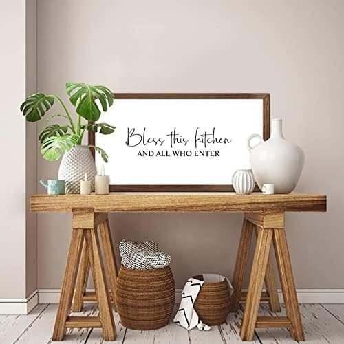 Funny Vintage Wooden Frame Sign 12x22 Inch,Bless This Kitchen and All Who Enter Farmhouse Wooded Sign for Home Entrance Decor Ready to Hang Wall Art Holiday Sign Gifts