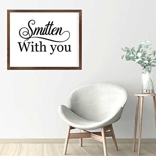 Funny Vintage Wooden Frame Sign 16x20 Inch,Smitten with You Farmhouse Wooded Sign for Home Entrance Decor Ready to Hang Wall Art Holiday Sign Gifts